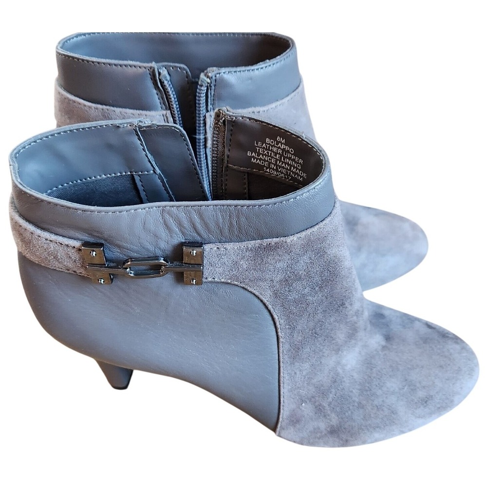 Bandolino Gray Leather Suede Block Heel Ankle Booties Women's Size 7 Winter